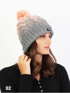 Two Tone Cable Knitted Hat W/ Pom Pom (Plush Inside)